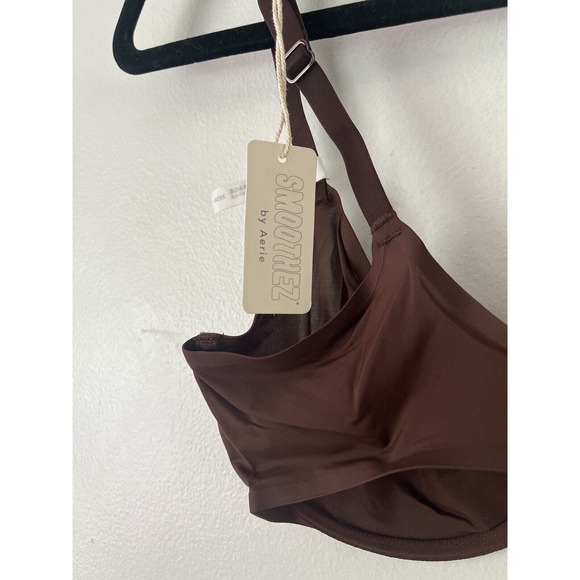 NWT Aerie Smoothez Brown Microfiber Mesh Unlined Underwire Full Coverage Bra 34C - Picture 6 of 8